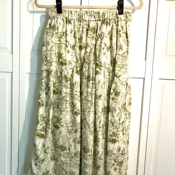 Rachel Zoe Cream and Green 100% Linen Floral Midi Skirt - Picture 3 of 4